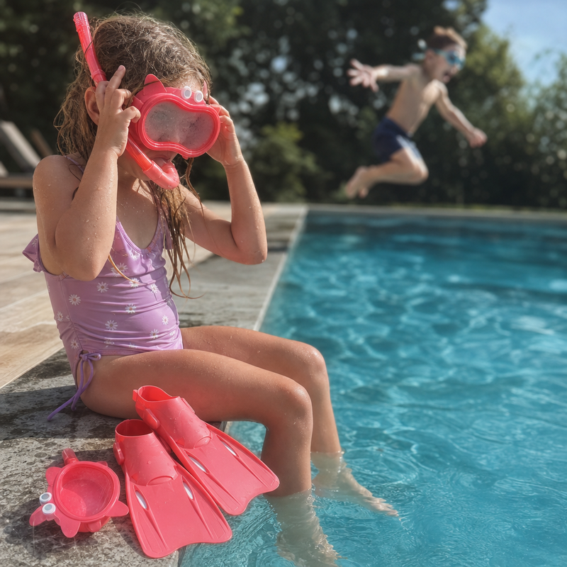 Barn leger med snorkelsæt Melody the Mermaid fra Sunnylife ved vandet