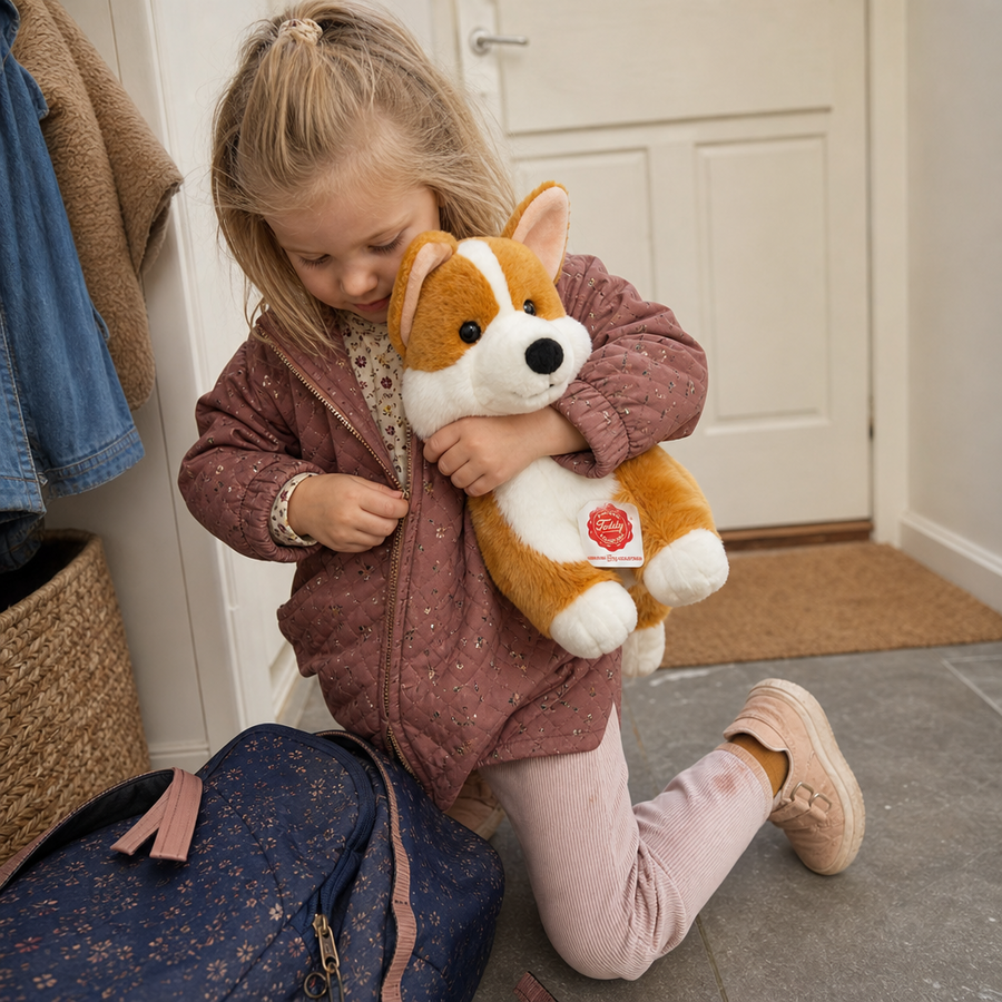 Barn leger med bamse corgi fra Teddy Hermann
