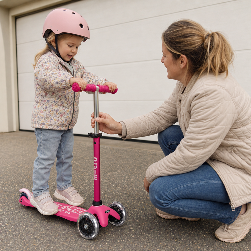 Barn kører på Micro Mini løbehjul i pink