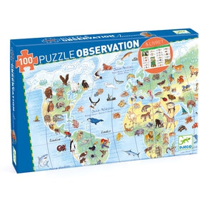 Observationspuslespil 100 brikker - 'Verdens dyr'