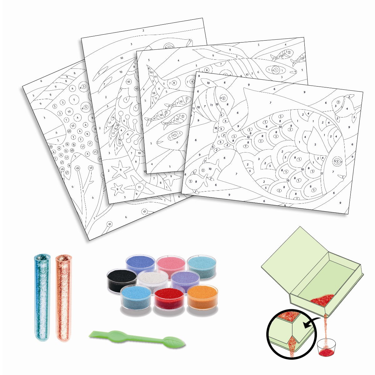 Sandbilleder med glitter - regnbuefisk