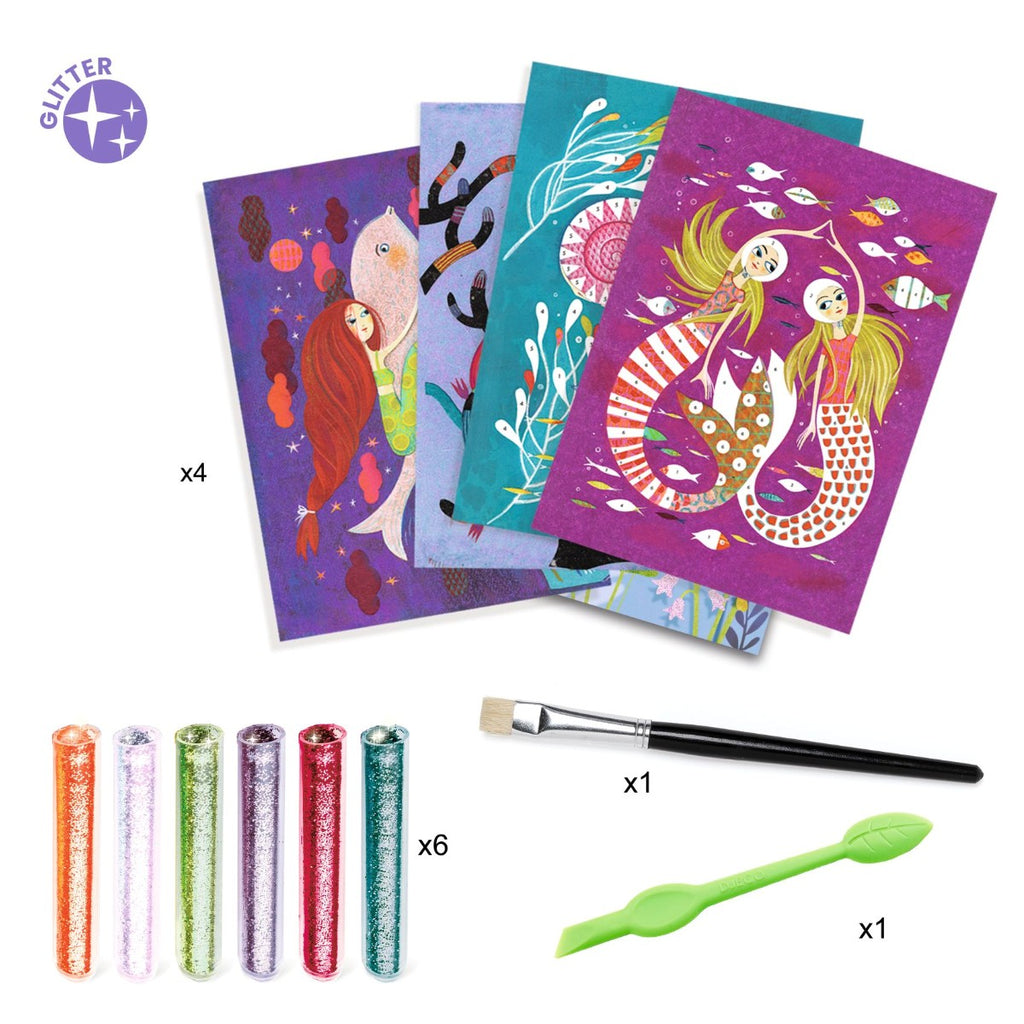 Glitterkort med havfruer