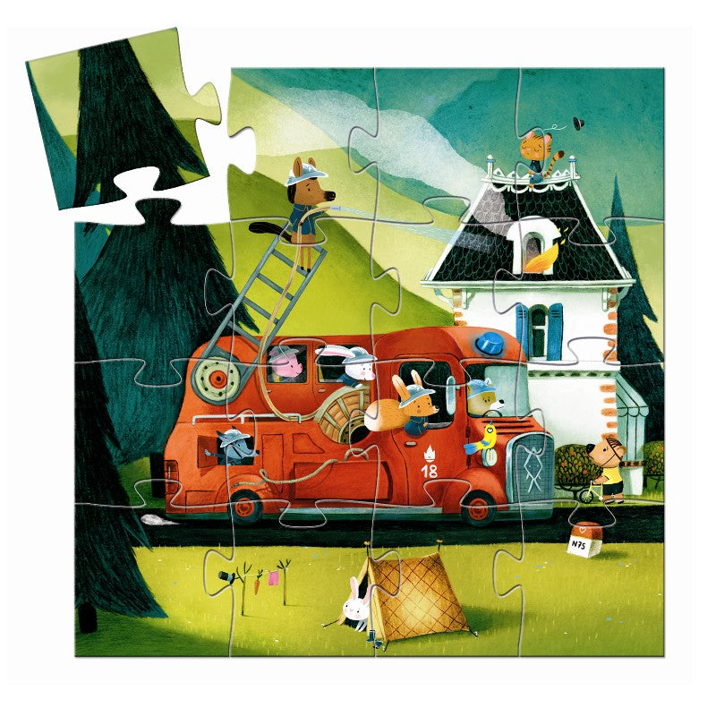 Pusle silhuetformet æske 16 brikker - 'Brandbil'