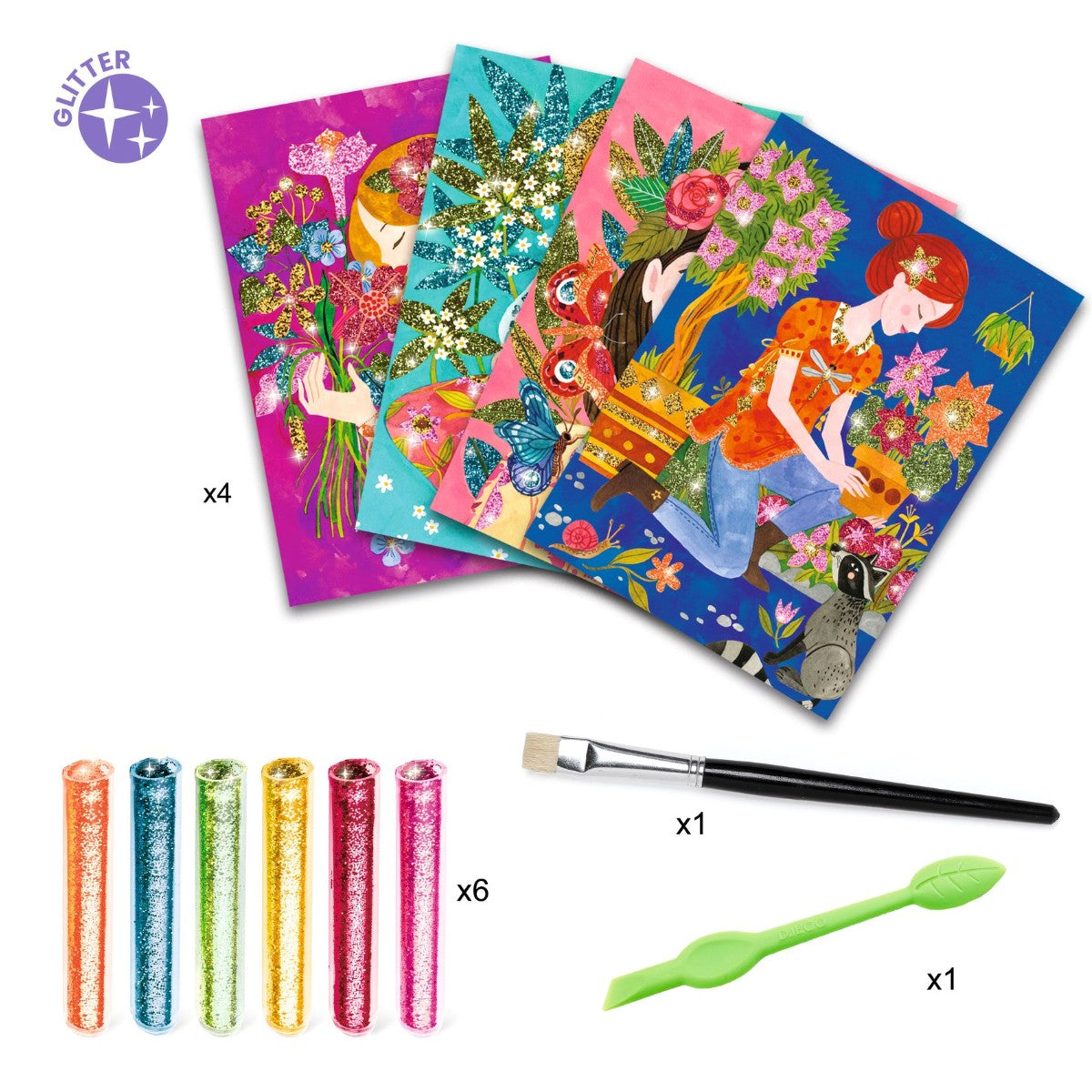 Glitterkort med blomster