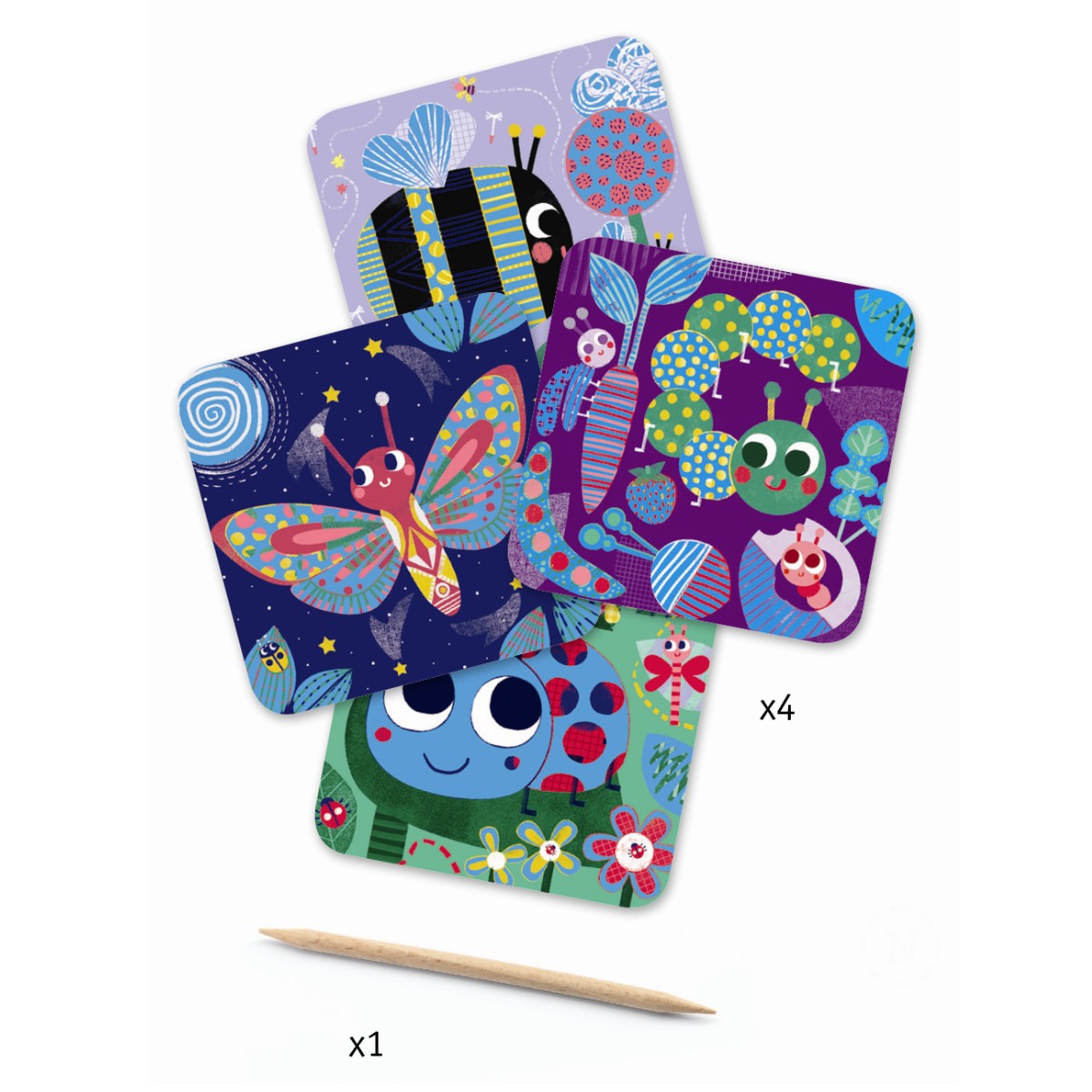 Skrabekort med små dyr og insekter