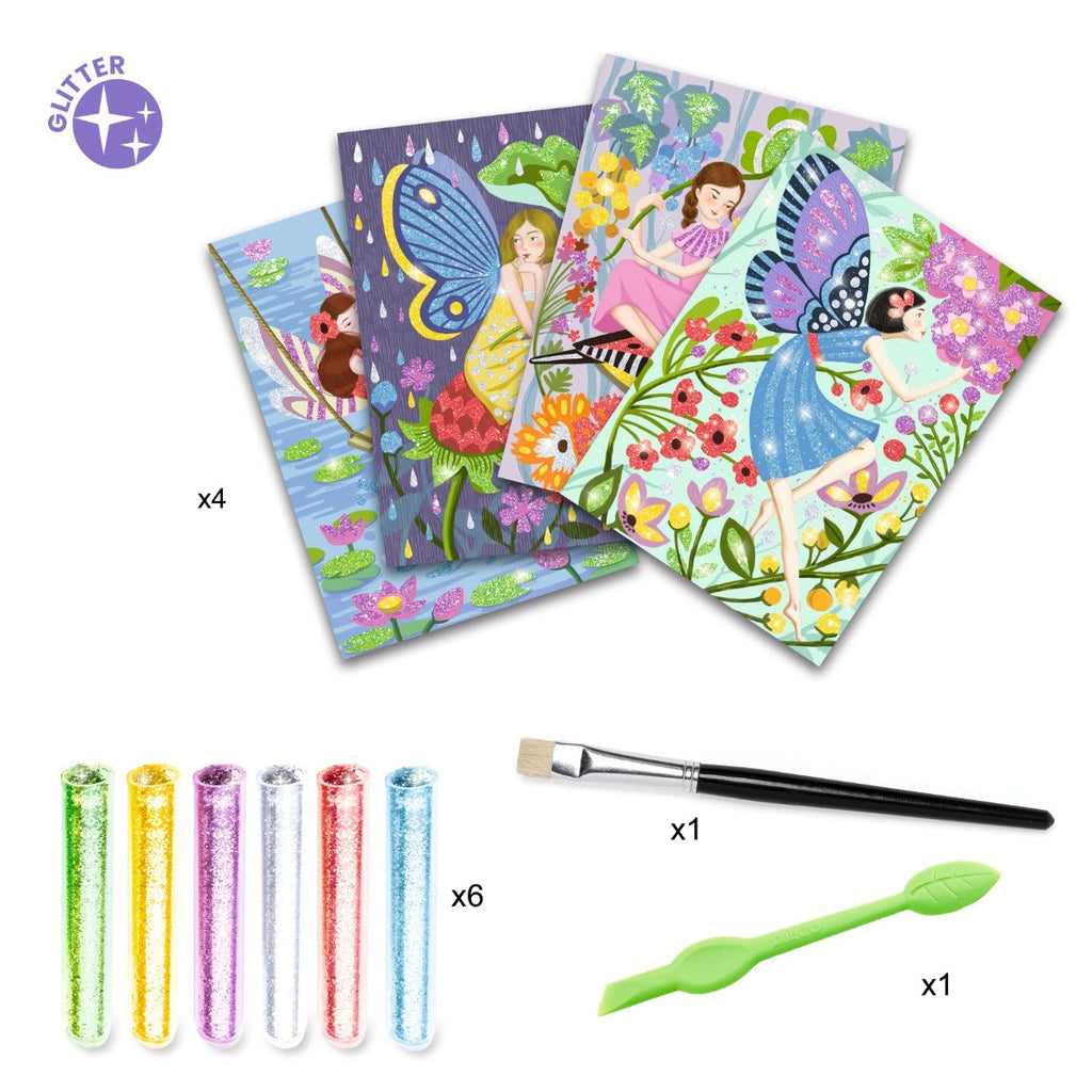 Glitterkort med søde feer