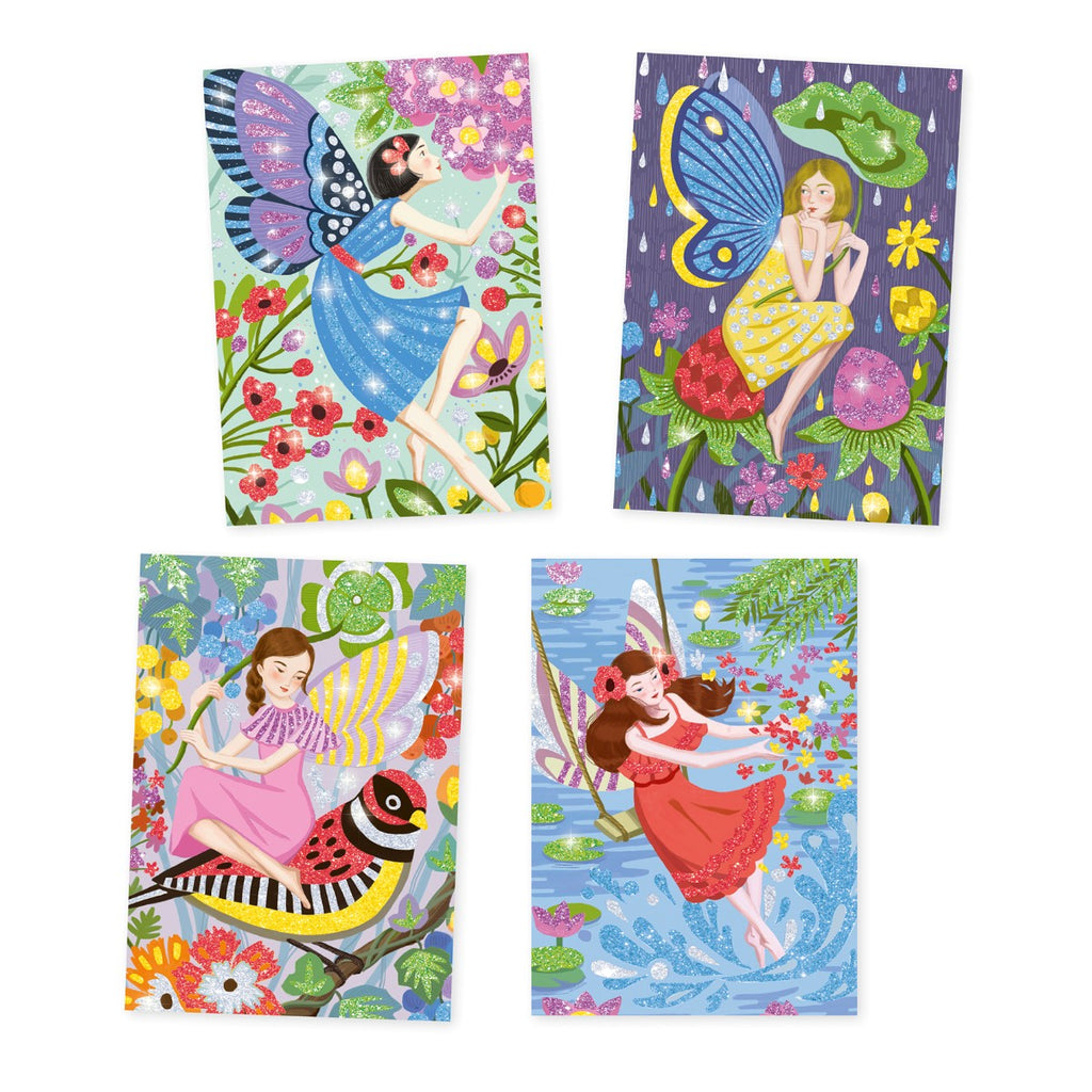 Glitterkort med søde feer