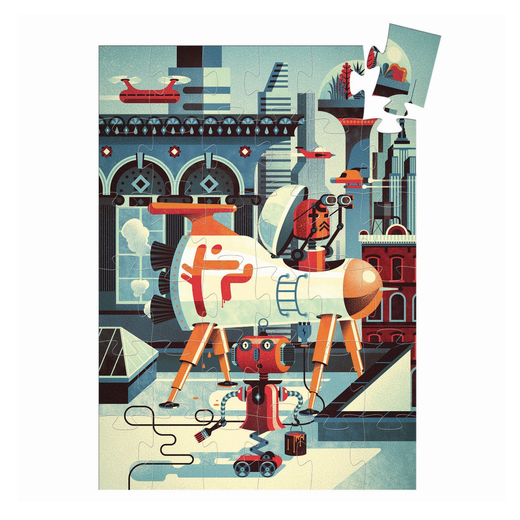 Pusle silhuetformet æske 36 brikker - 'Robot'