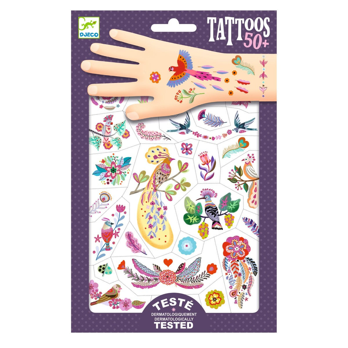 Tattoos med farvestrålende fugle