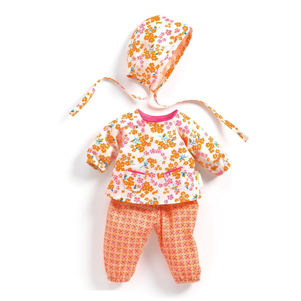 Dukketøj: Blomstersæt med hue (orange)