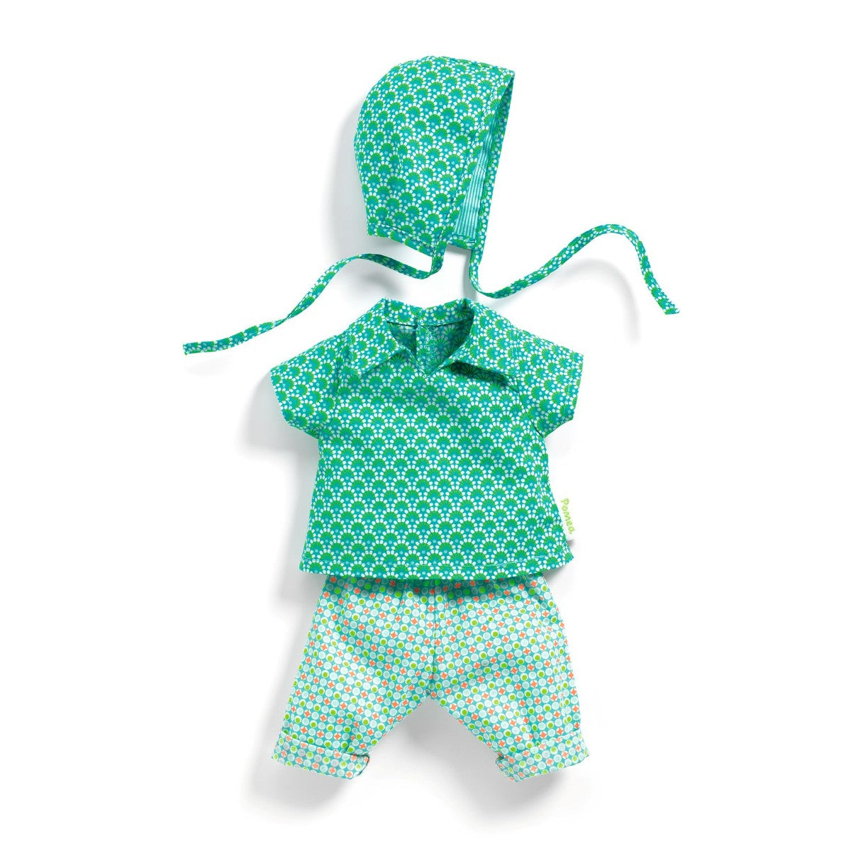 Dukketøj: Grønt sæt med hue