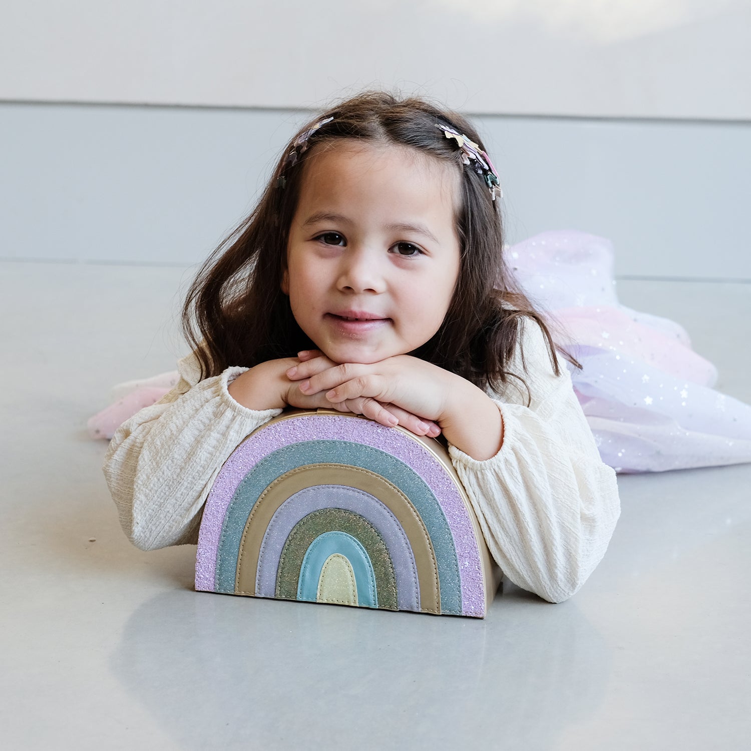 Smykkeskrin - Regnbueformet med glitter