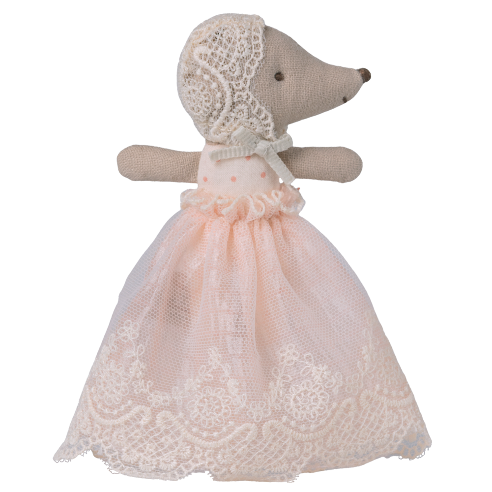 Babymus i dåbskjole - rosa