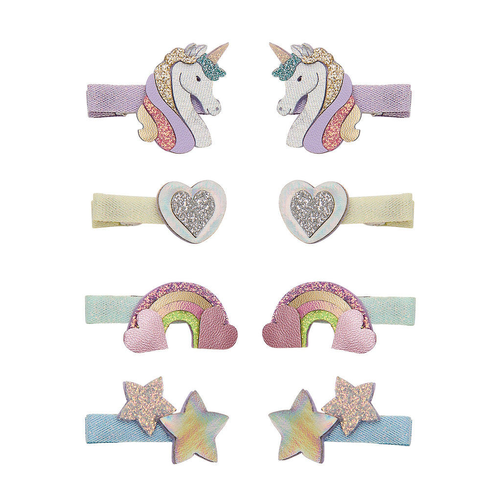 8 mini hårclips unicorn, hjerter, regnbuer & stjerner