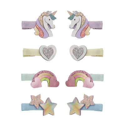 8 mini hårclips unicorn, hjerter, regnbuer & stjerner