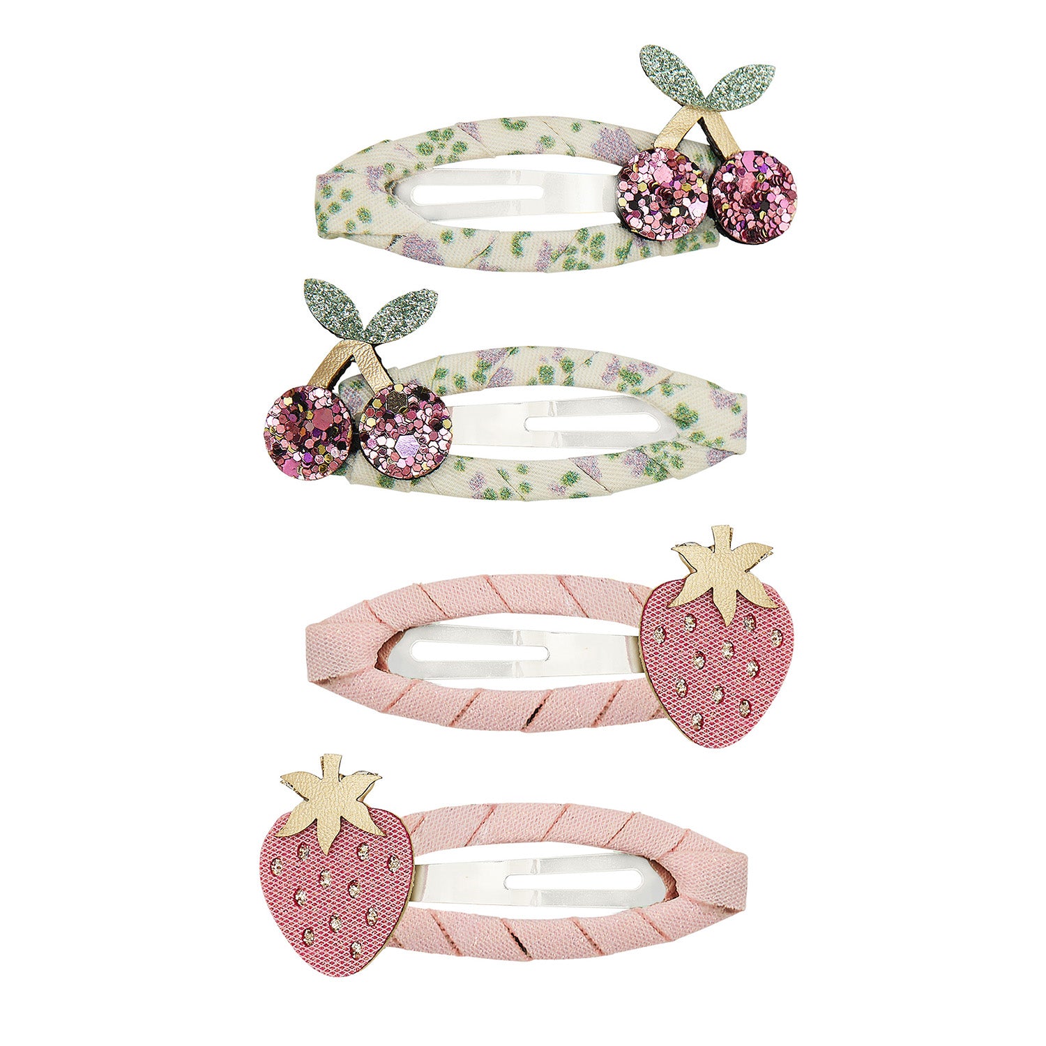 4 hårclips - Kirsebær og jordbær