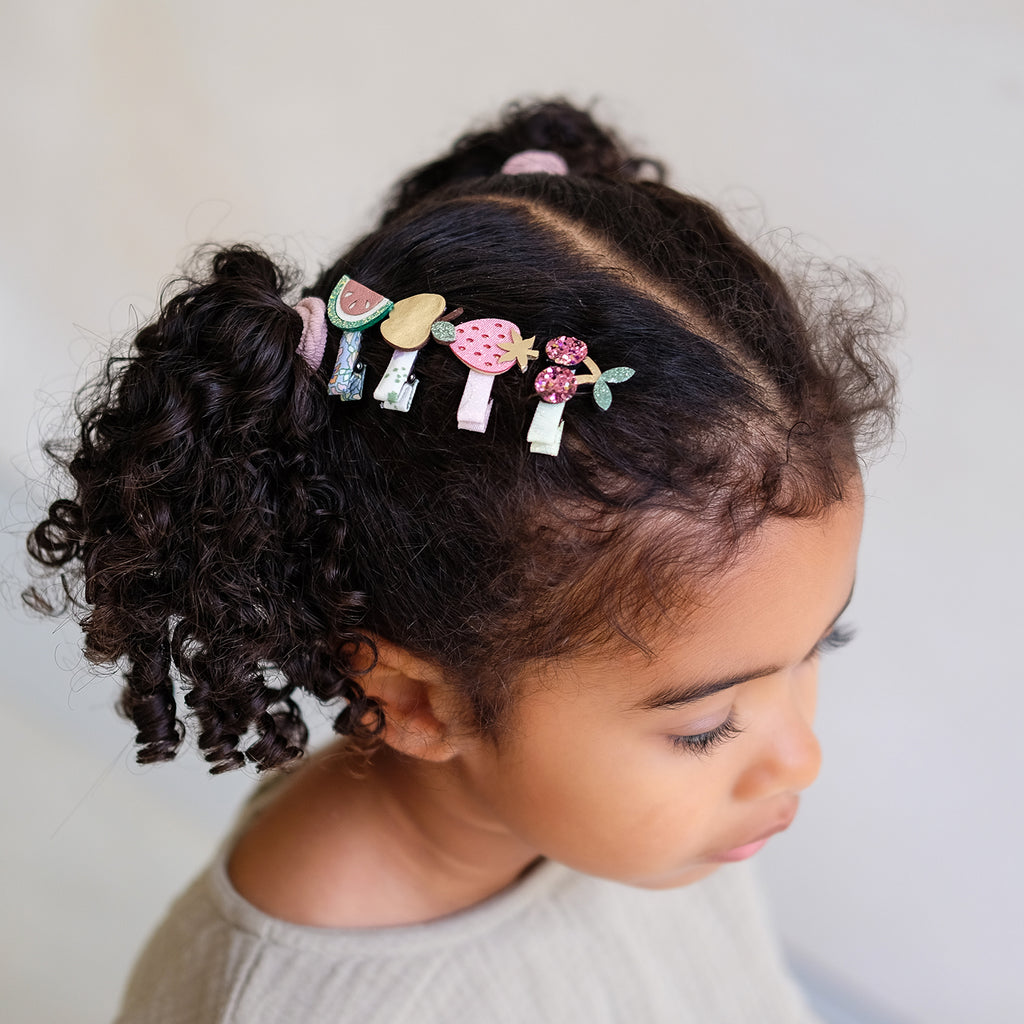 8 mini hårklips med frugter