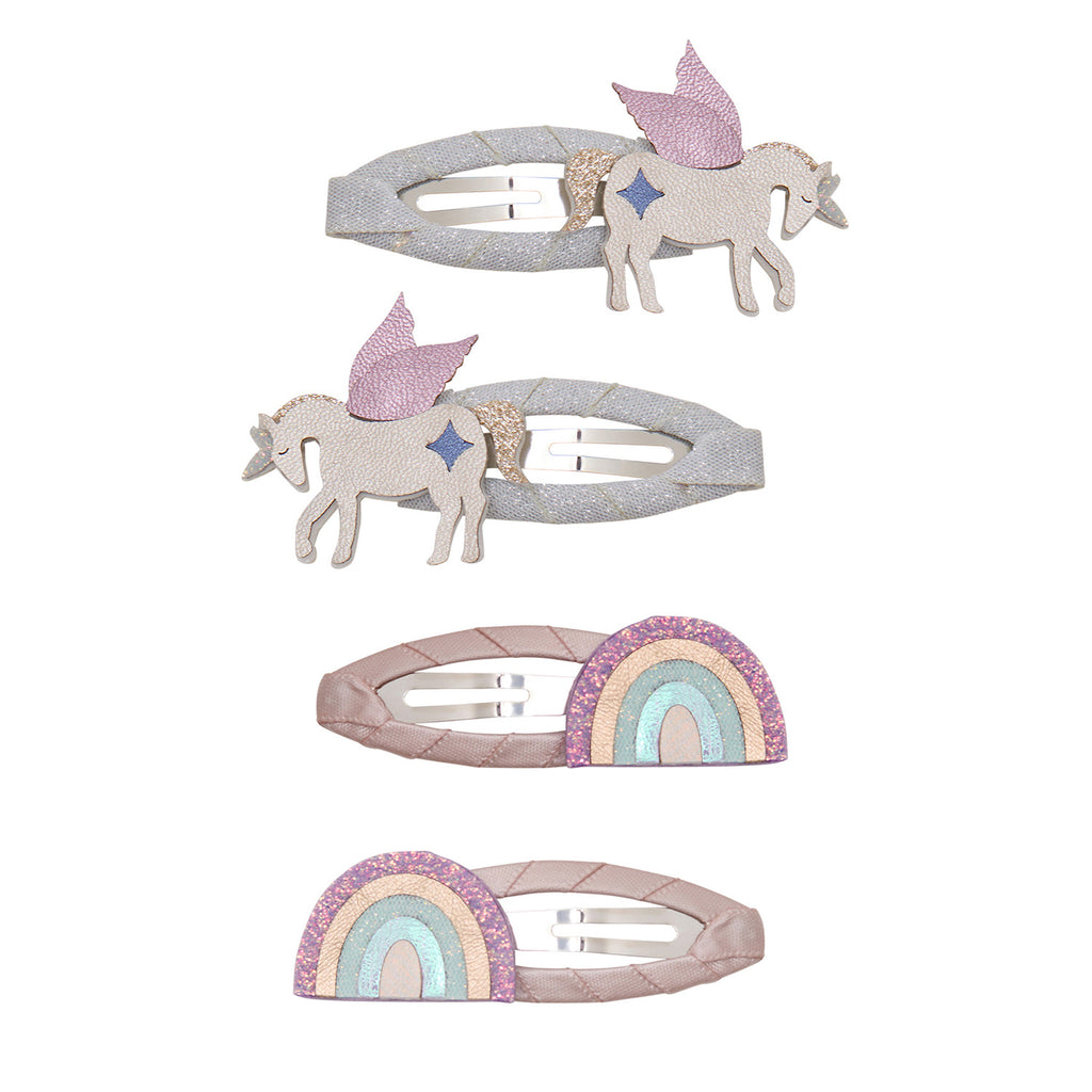 4 hårspænder - unicorn and rainbow