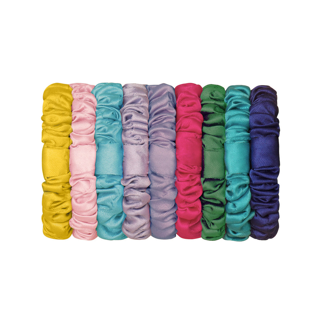 9 scrunchies hårelastikker - bright satin