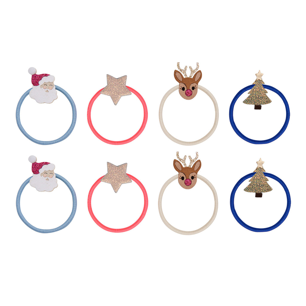 8 hårelastikker - mini christmas