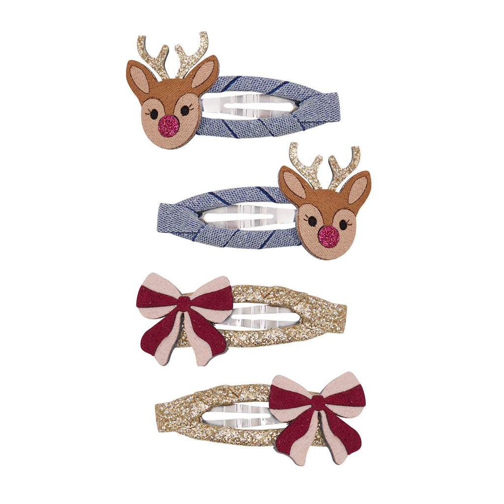 4 hårspænder - Rudolph and bow christmas