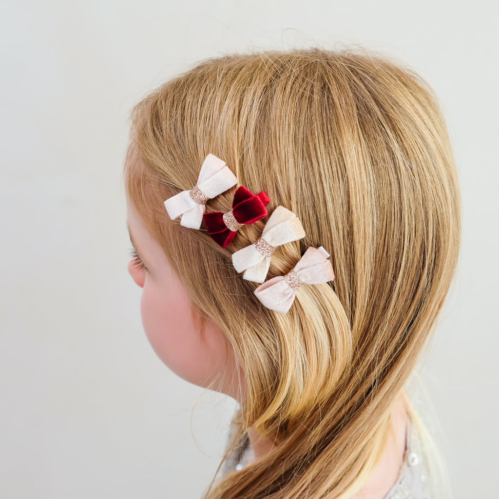 4 hårclips - glitter velvet bow