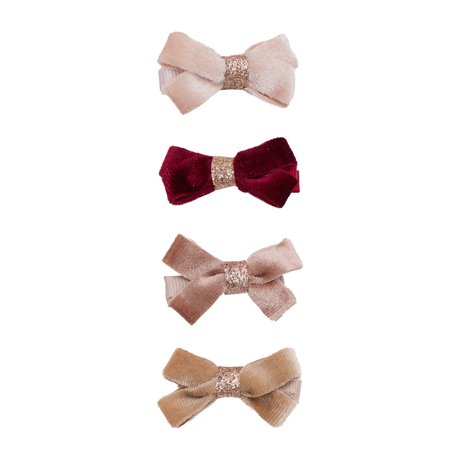 4 hårclips - glitter velvet bow
