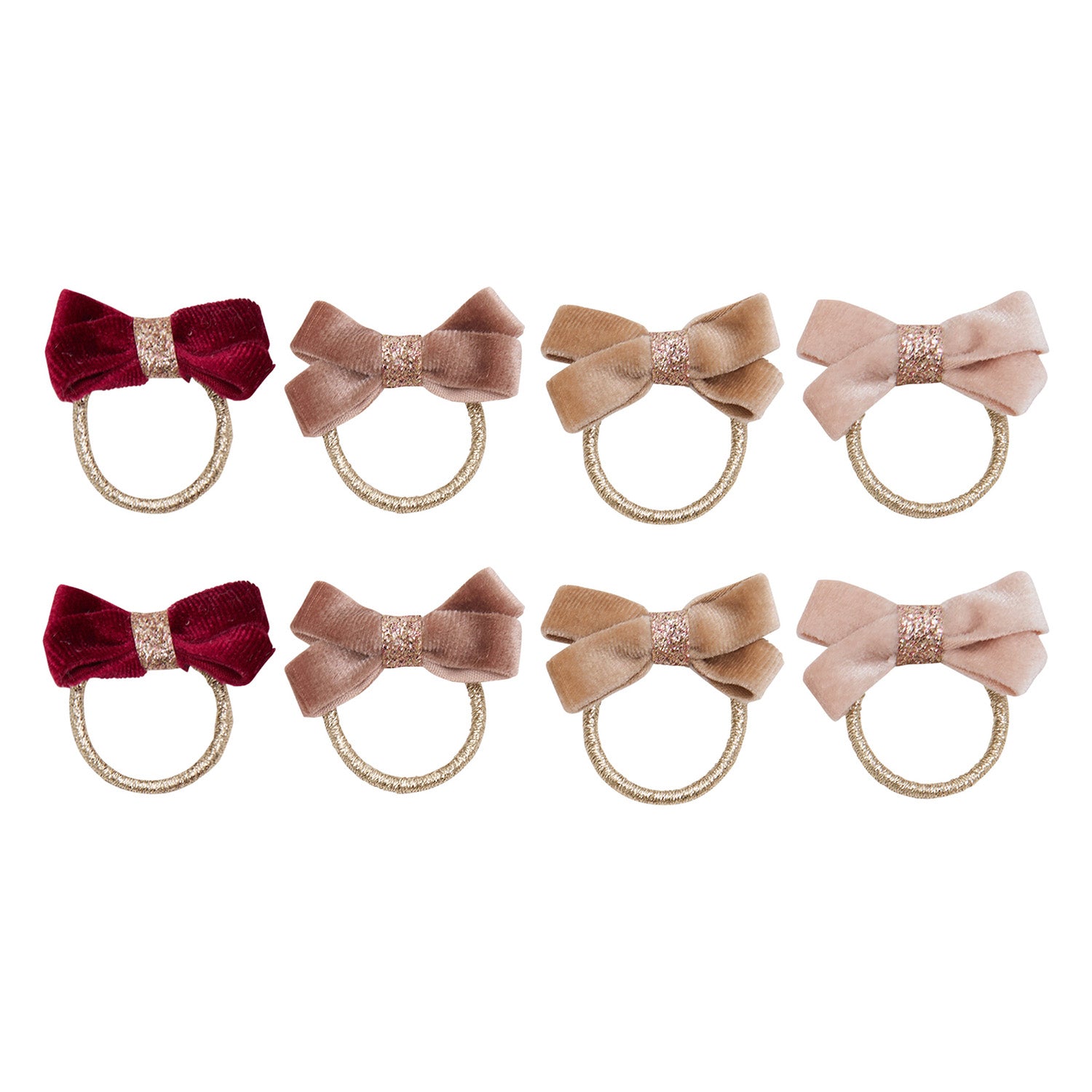 8 hårelastikker - glitter velvet bow