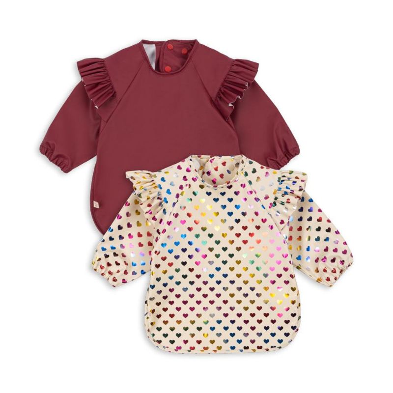 Spisesmæk med ærmer 2 pak - Coeur glitter/sangria