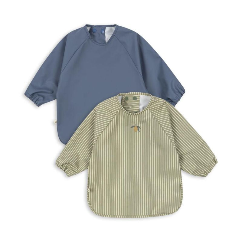 Spisesmæk med ærmer 2 pak - Tea stripe/flint stone