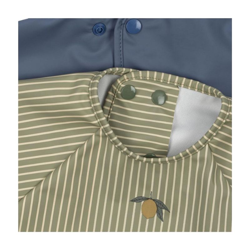 Spisesmæk med ærmer 2 pak - Tea stripe/flint stone