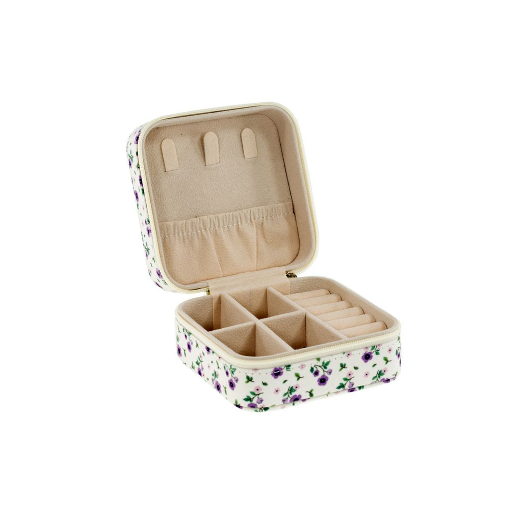 Rejsesmykkeskrin med lilla blomster