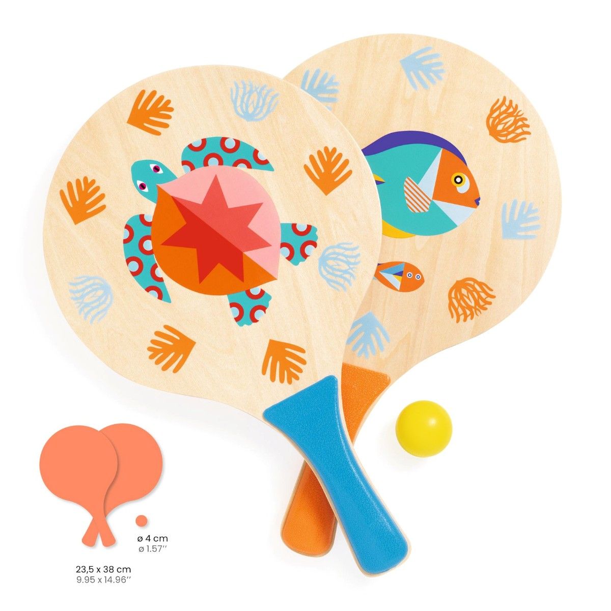 Strandspil med to træbat og bold