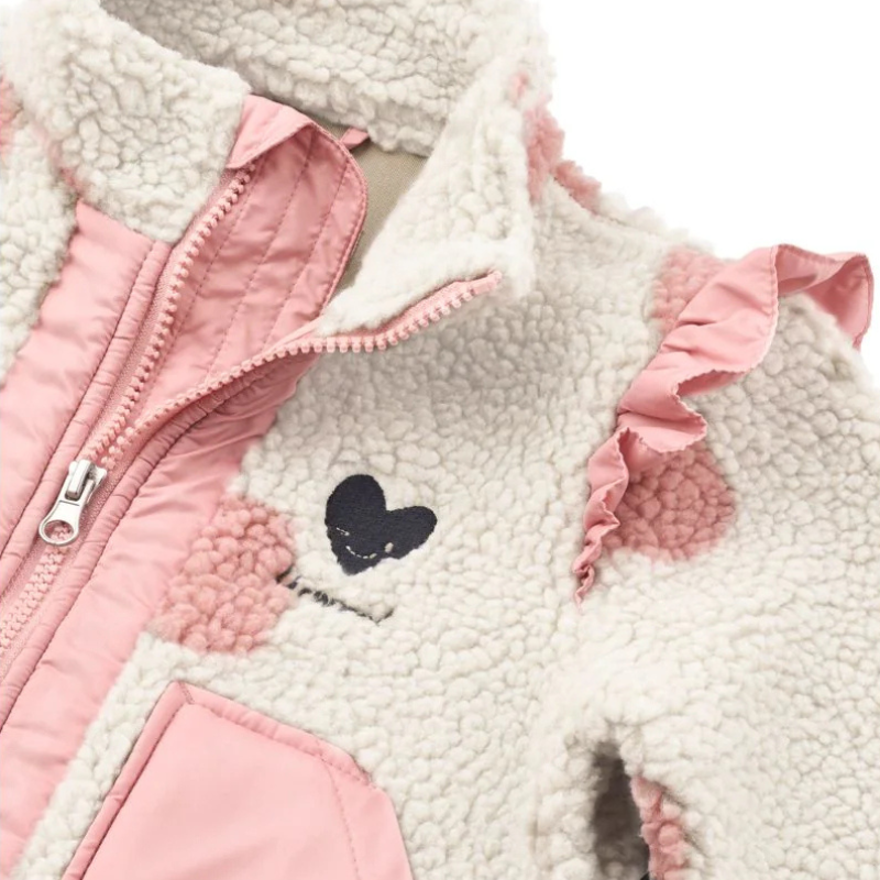 Nolan pile jacket - spot dot sandy/ rose blush mix frill
