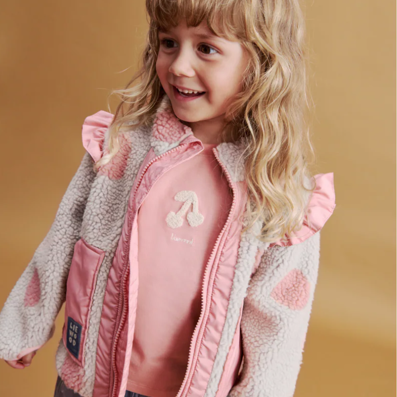Nolan pile jacket - spot dot sandy/ rose blush mix frill