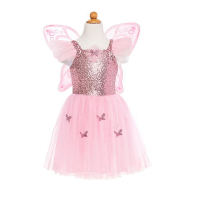 Pink sommerfuglekjole med vinger (5-7 år)