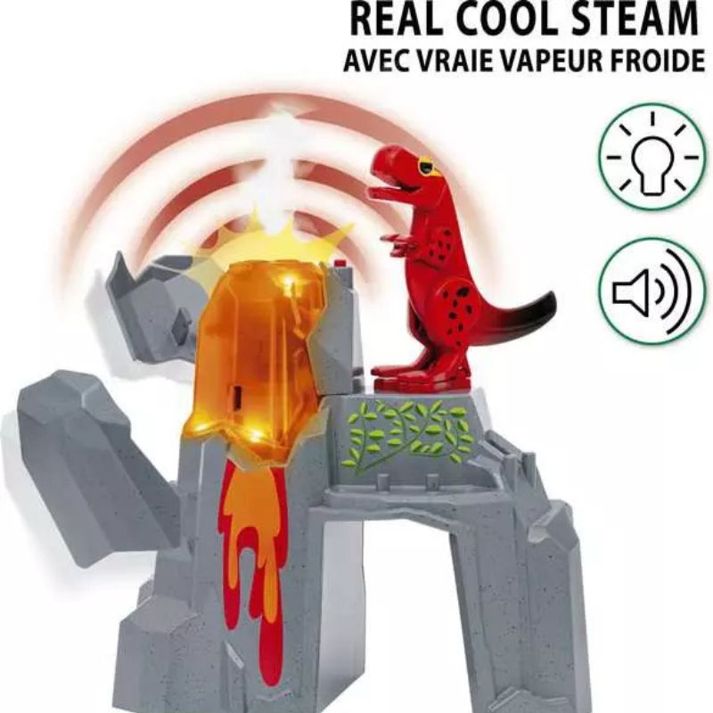 Sæt med aktiv vulkan og dinosaurer