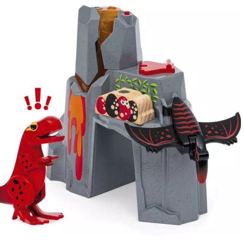 Sæt med aktiv vulkan og dinosaurer