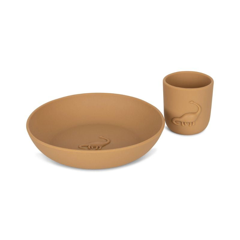 Servicesæt med dinosaur - Almond