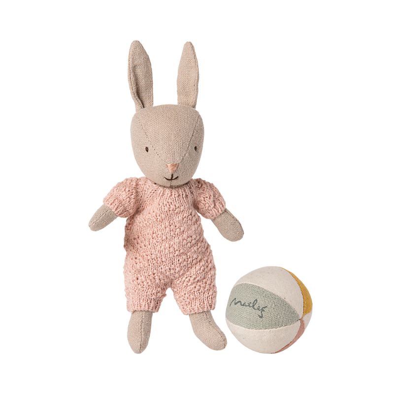 Kaninbaby med bold - Sand/rosa