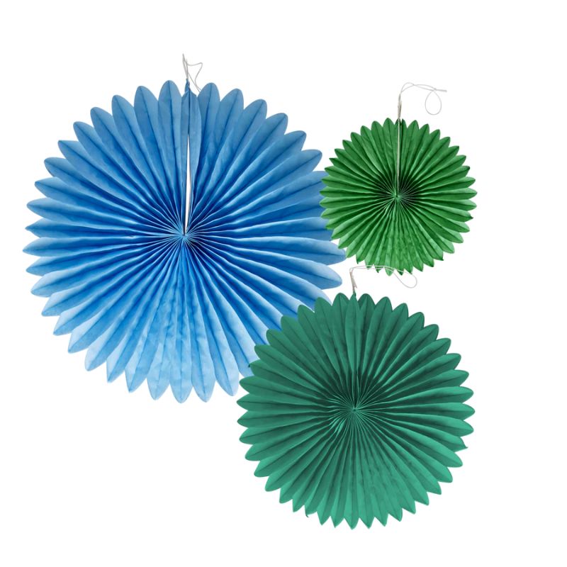 Paper fans 3 stk. - Blå