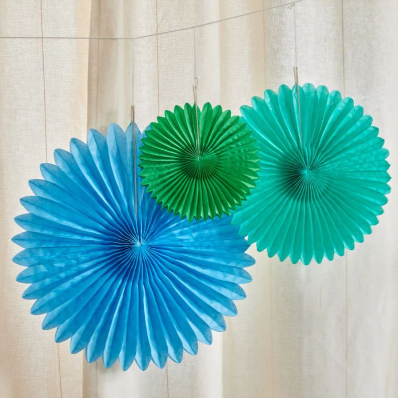 Paper fans 3 stk. - Blå