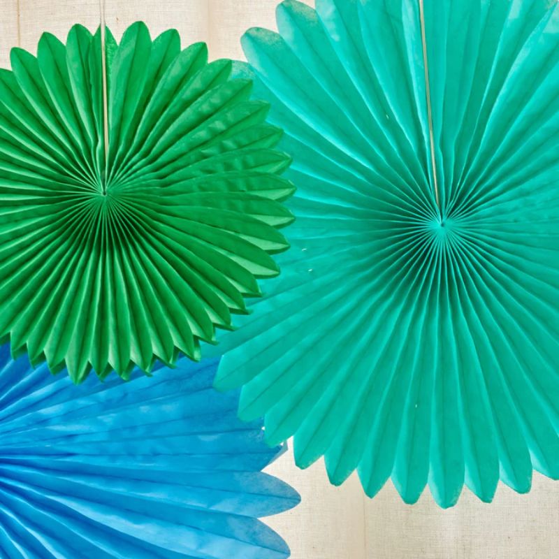 Paper fans 3 stk. - Blå