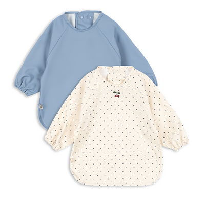 Spisesmæk med ærmer 2pak - Navy dot/ Rain washed