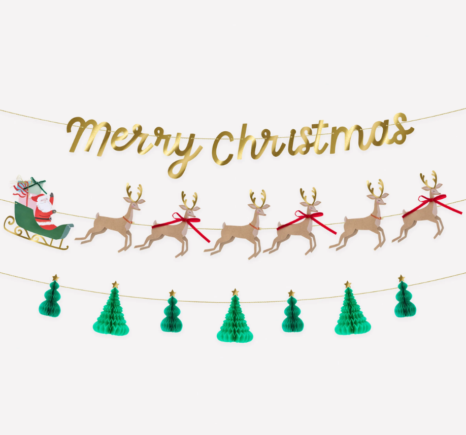 Santa, sleigh & reindeer garland