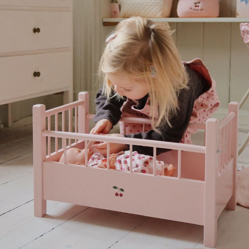 Trædukkeseng - Pink med kirsebær