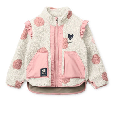 Nolan pile jacket - spot dot sandy/ rose blush mix frill