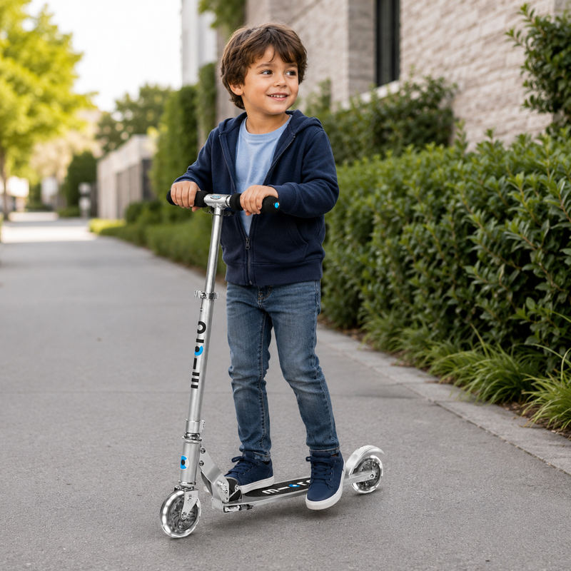 Barn på Micro Sprite løbehjul i silver