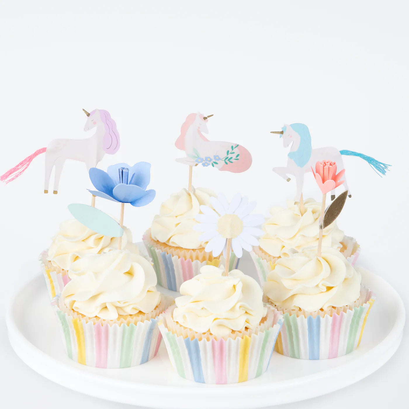 Cupcakesæt med enhjørninge og blomster