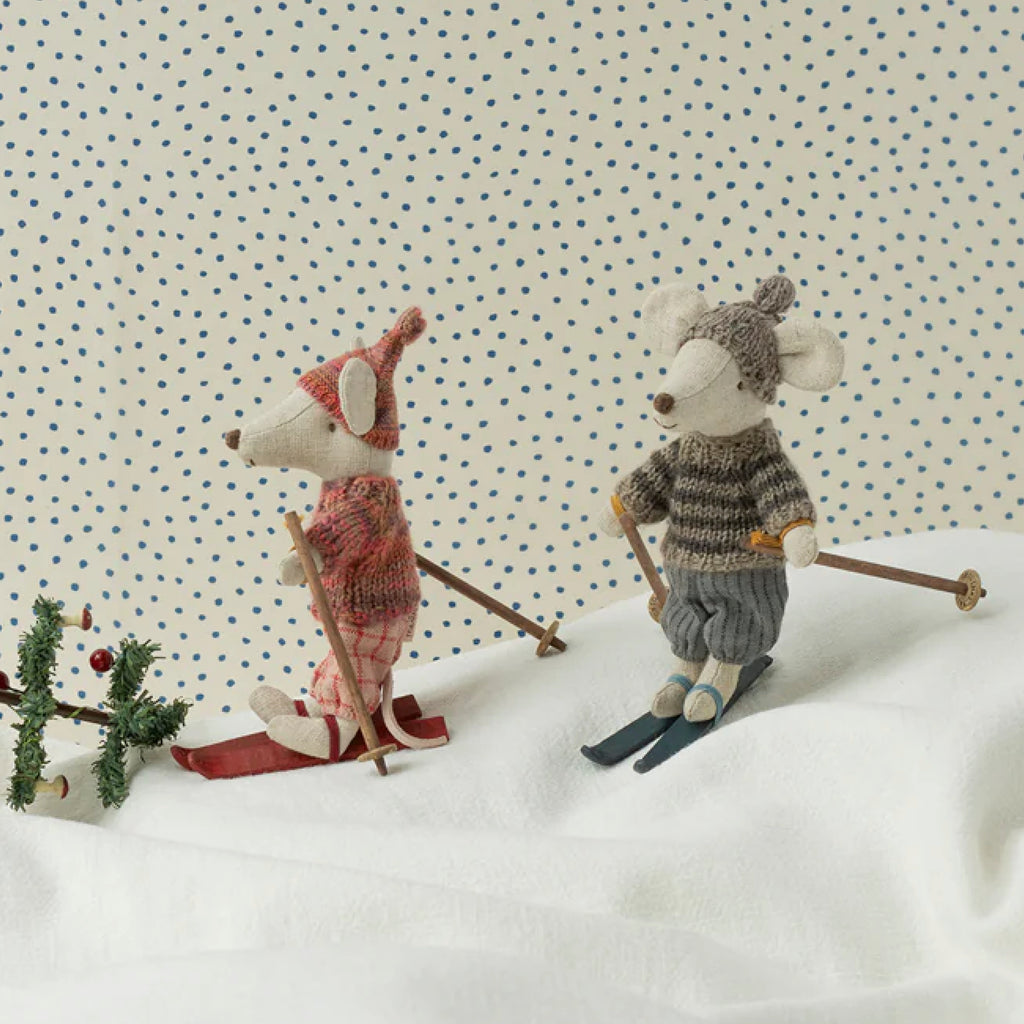 Storebrormus med ski og stave